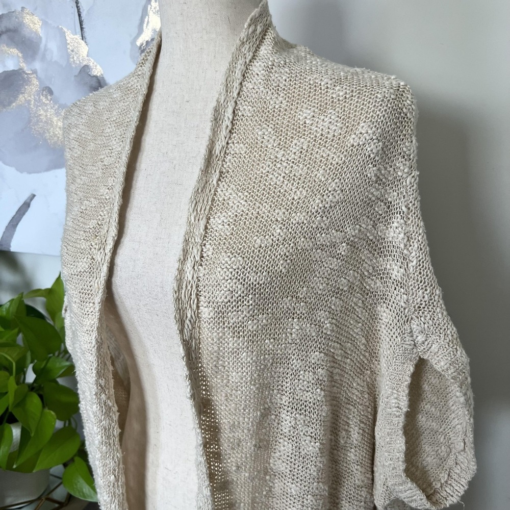 Silence + Noise Cardigan Sweater Womens Small Beige‎ Open Knit Dolman Boho - Picture 2 of 7